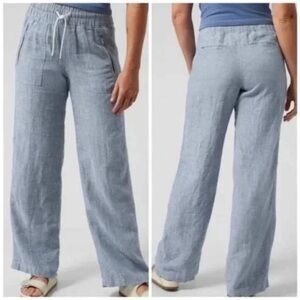 ATHLETA Cabo Linen Wide Leg Pants Size 14P Chambray Blue Boho Minimalist Casual
